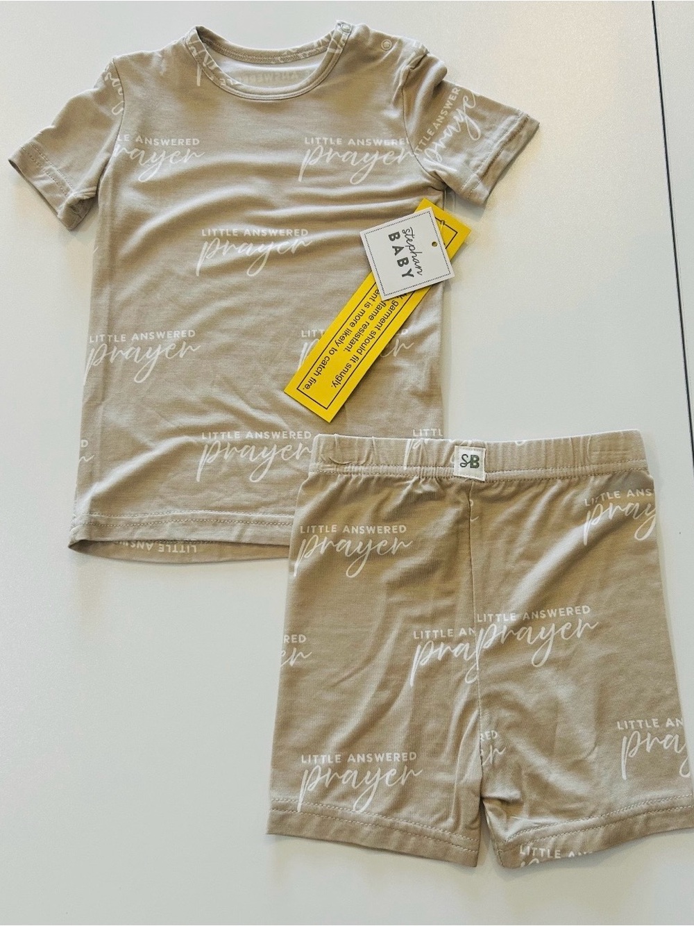 Beige 'Little Answered Prayer' Tee & Shorts Bamboo Set 6/12 month